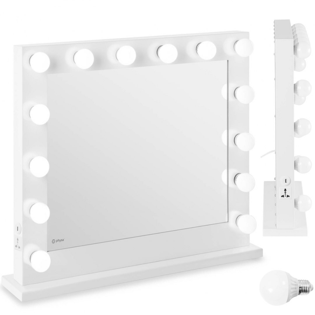 Lustro kosmetyczne do makijażu toaletki z oświetleniem 14 żarówek LED USB 80.5 x 68 cm Physa Lustro kosmetyczne do makijażu toaletki z oświetleniem 14 żarówek LED USB 80.5 x 68 cm Physa