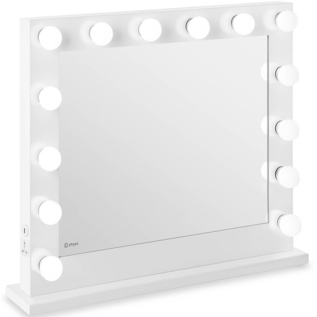 Lustro kosmetyczne do makijażu toaletki z oświetleniem 14 żarówek LED USB 80.5 x 68 cm Physa Lustro kosmetyczne do makijażu toaletki z oświetleniem 14 żarówek LED USB 80.5 x 68 cm Physa