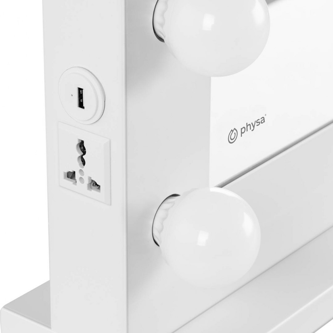 Lustro kosmetyczne do makijażu toaletki z oświetleniem 14 żarówek LED USB 80.5 x 68 cm Physa Lustro kosmetyczne do makijażu toaletki z oświetleniem 14 żarówek LED USB 80.5 x 68 cm Physa
