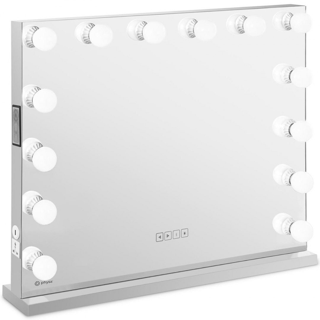 Lustro kosmetyczne do makijażu toaletki z oświetleniem i głośnikiem 14 żarówek LED USB 68 x 80 cm Physa Lustro kosmetyczne do makijażu toaletki z oświetleniem i głośnikiem 14 żarówek LED USB 68 x 80 cm Physa