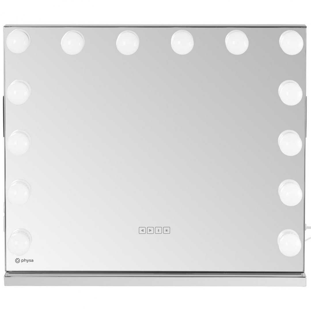 Lustro kosmetyczne do makijażu toaletki z oświetleniem i głośnikiem 14 żarówek LED USB 68 x 80 cm Physa Lustro kosmetyczne do makijażu toaletki z oświetleniem i głośnikiem 14 żarówek LED USB 68 x 80 cm Physa