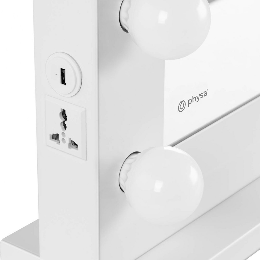 Lustro kosmetyczne do makijażu toaletki z oświetleniem i głośnikiem 14 żarówek LED USB 80.5 x 68 cm Physa Lustro kosmetyczne do makijażu toaletki z oświetleniem i głośnikiem 14 żarówek LED USB 80.5 x 68 cm Physa
