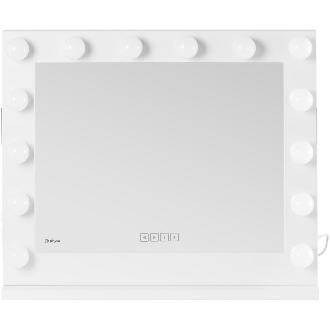 Lustro kosmetyczne do makijażu toaletki z oświetleniem i głośnikiem 14 żarówek LED USB 80.5 x 68 cm Physa Lustro kosmetyczne do makijażu toaletki z oświetleniem i głośnikiem 14 żarówek LED USB 80.5 x 68 cm Physa