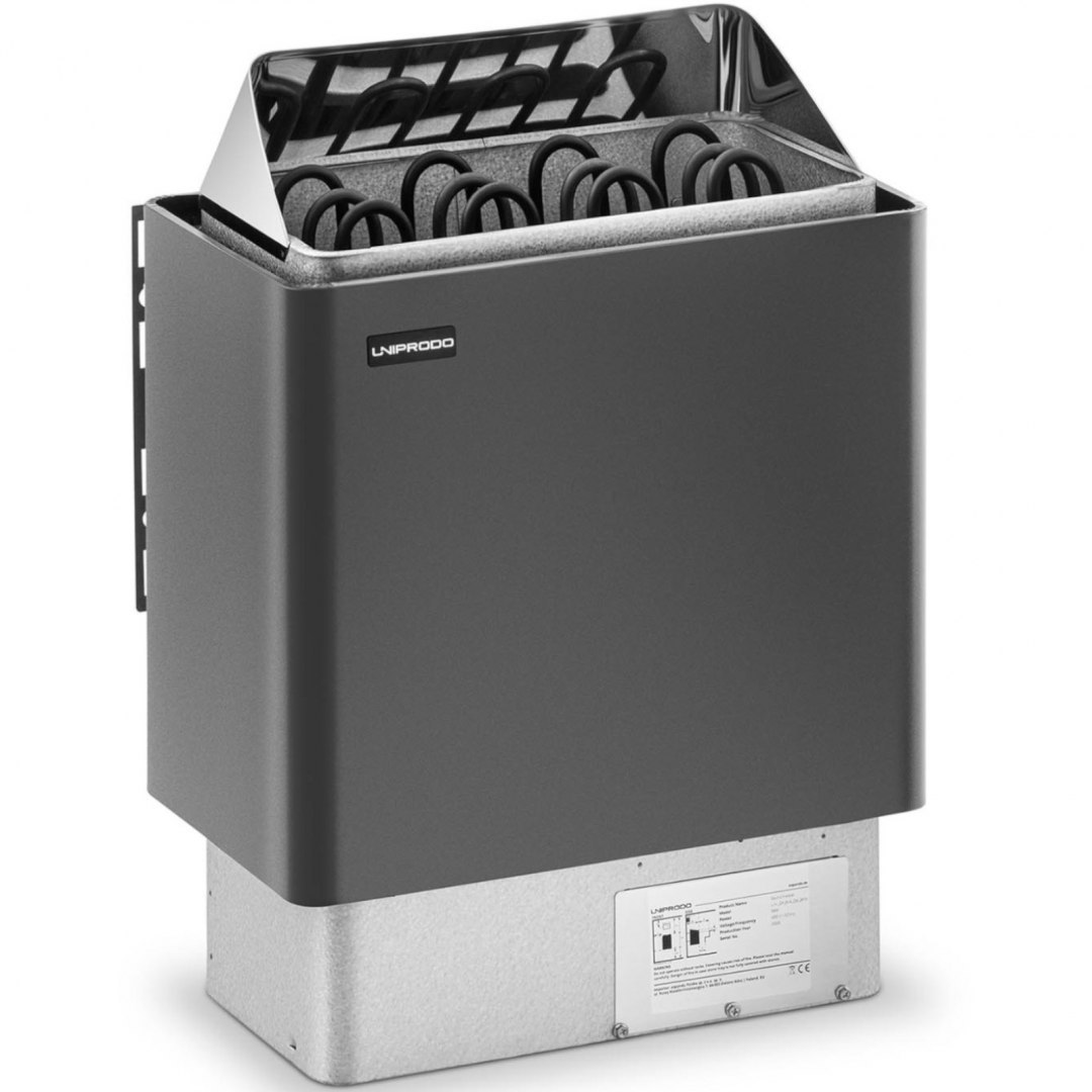 Piec do sauny elektryczny 5-9 m3 do 110C 400 V 6 kW czarno-srebrny UNIPRODO Piec do sauny elektryczny 5-9 m3 do 110C 400 V 6 kW czarno-srebrny UNIPRODO