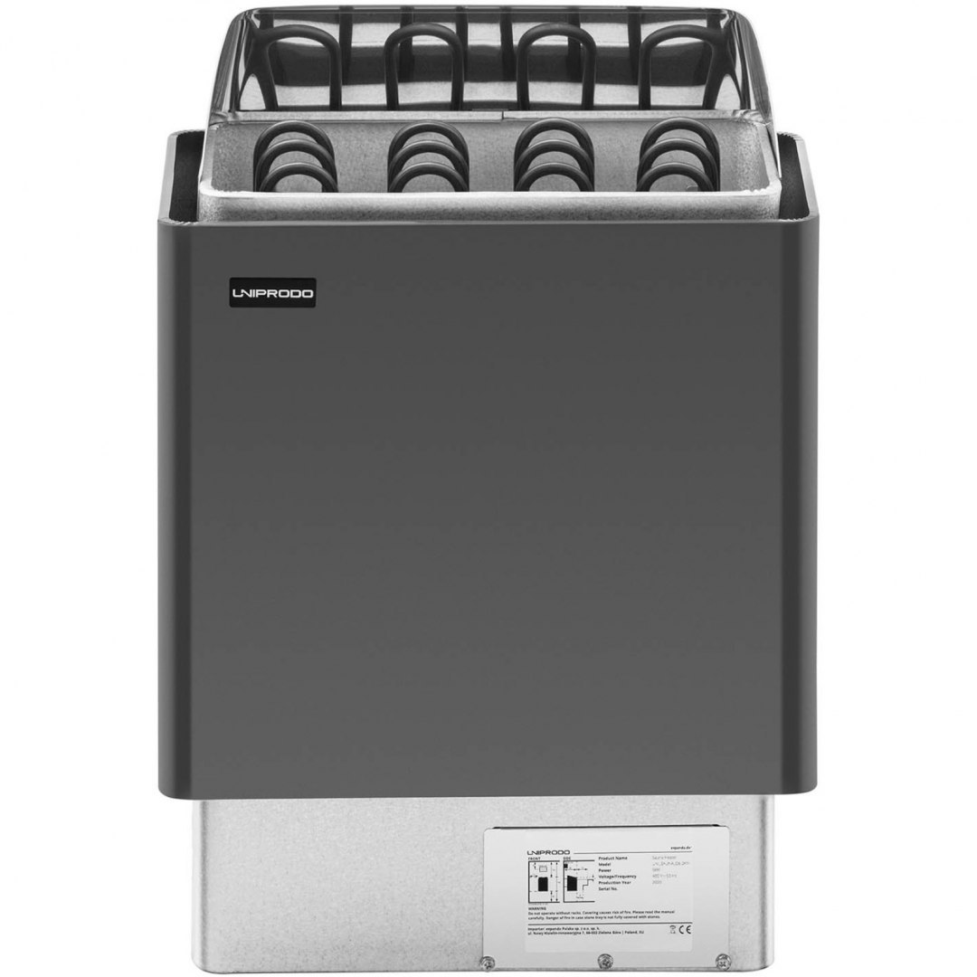 Piec do sauny elektryczny 5-9 m3 do 110C 400 V 6 kW czarno-srebrny UNIPRODO Piec do sauny elektryczny 5-9 m3 do 110C 400 V 6 kW czarno-srebrny UNIPRODO