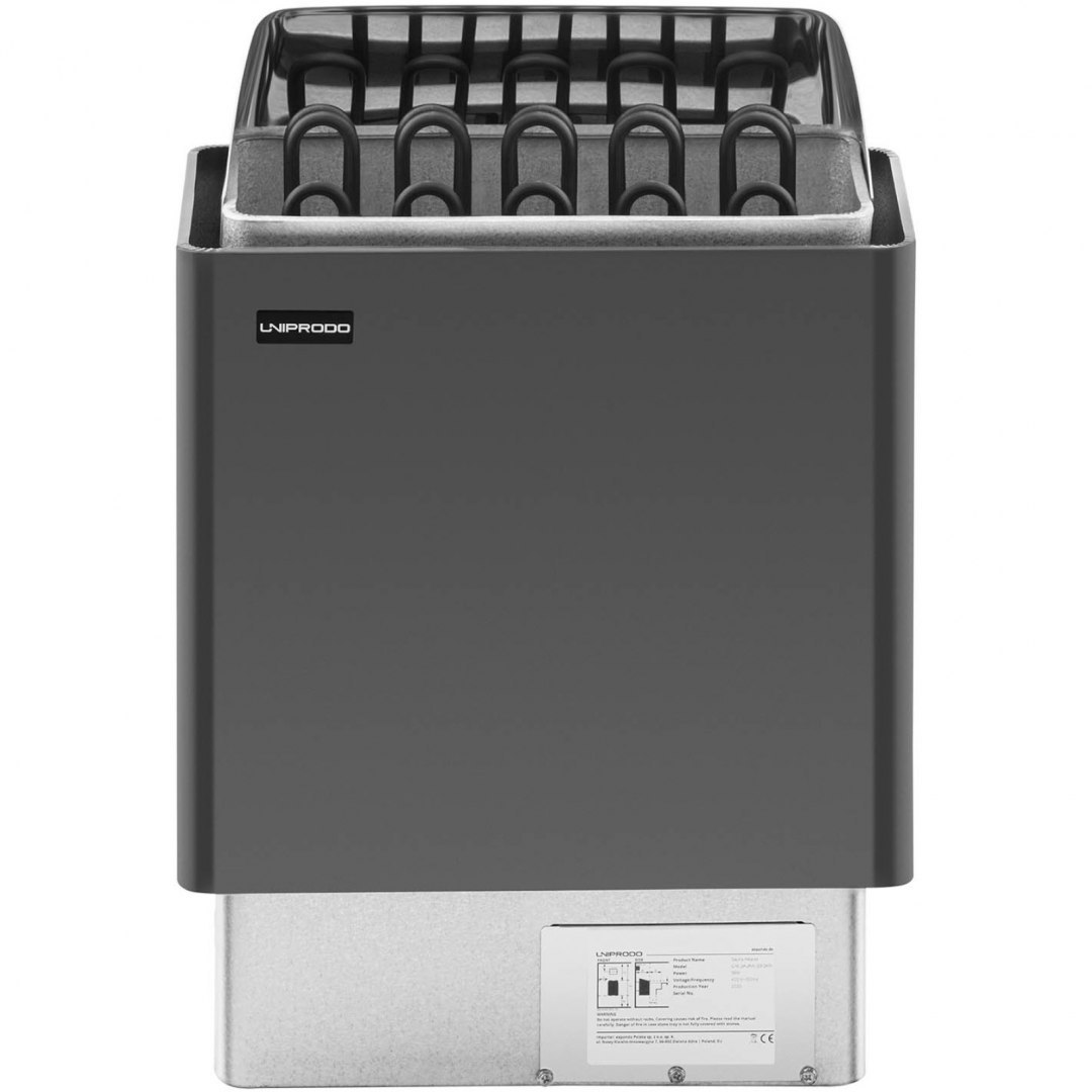 Piec do sauny elektryczny 9-13 m3 do 110C 400 V 9 kW czarno-srebrny UNIPRODO Piec do sauny elektryczny 9-13 m3 do 110C 400 V 9 kW czarno-srebrny UNIPRODO