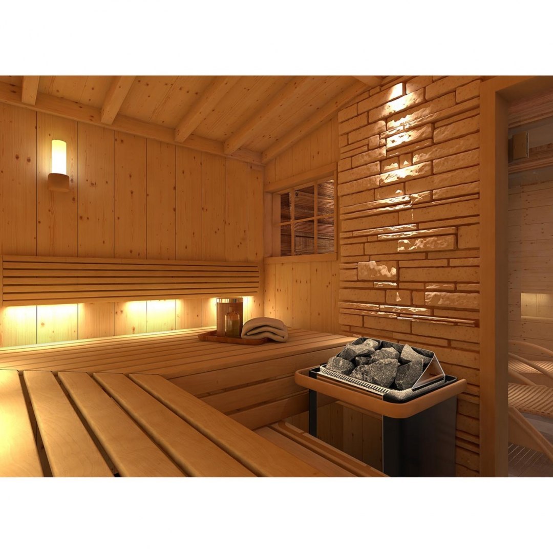 Piec do sauny elektryczny z wbudowanym sterowaniem 3-6 m3 do 110C 400 V 4.5 kW srebrno-czarny UNIPRODO
