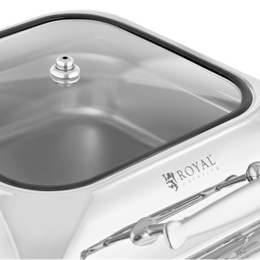 Podgrzewacz do potraw stołowy na pastę z pokrywą z okienkiem GN 2/3 5.5 l Royal Catering Podgrzewacz do potraw stołowy na pastę z pokrywą z okienkiem GN 2/3 5.5 l Royal Catering