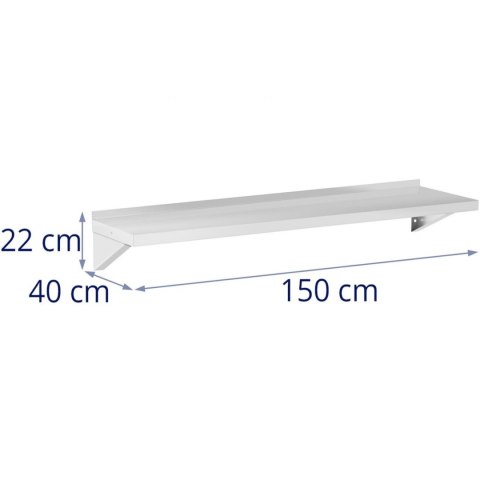 Półka ścienna wisząca kuchenna ze stali do 80 kg 150 x 40 cm Royal Catering Półka ścienna wisząca kuchenna ze stali do 80 kg 150 x 40 cm Royal Catering