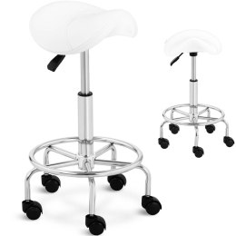 Taboret stołek hoker kosmetyczny siodłowy na kółkach Frankfurt do 150 kg biały Physa