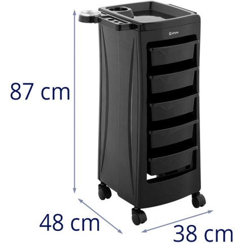 Wózek pomocnik fryzjerski z uchwytem na suszarkę 5 szuflad półka 485 x 380 mm Physa Wózek pomocnik fryzjerski z uchwytem na suszarkę 5 szuflad półka 485 x 380 mm Physa