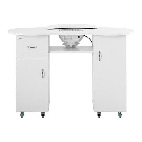 Biurko stolik do manicure kosmetyczny z pochłaniaczem pyłu i szafkami na kółkach 120x50x80 cm biały Physa Biurko stolik do manicure kosmetyczny z pochłaniaczem pyłu i szafkami na kółkach 120x50x80 cm biały Physa