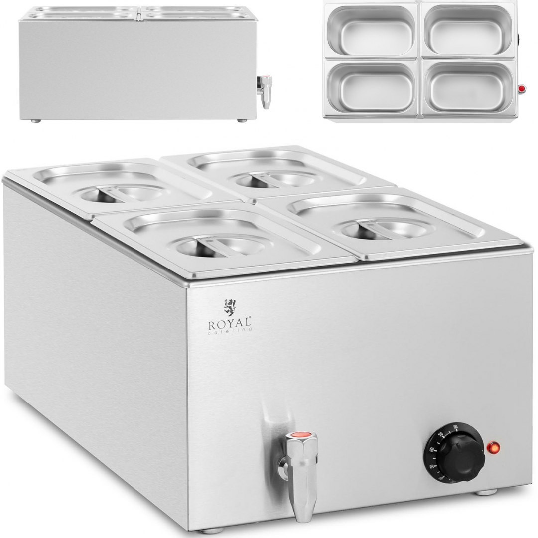 Bemar podgrzewacz elektryczny z kranem 4 x GN 1/4 600 W Royal Catering Bemar podgrzewacz elektryczny z kranem 4 x GN 1/4 600 W Royal Catering
