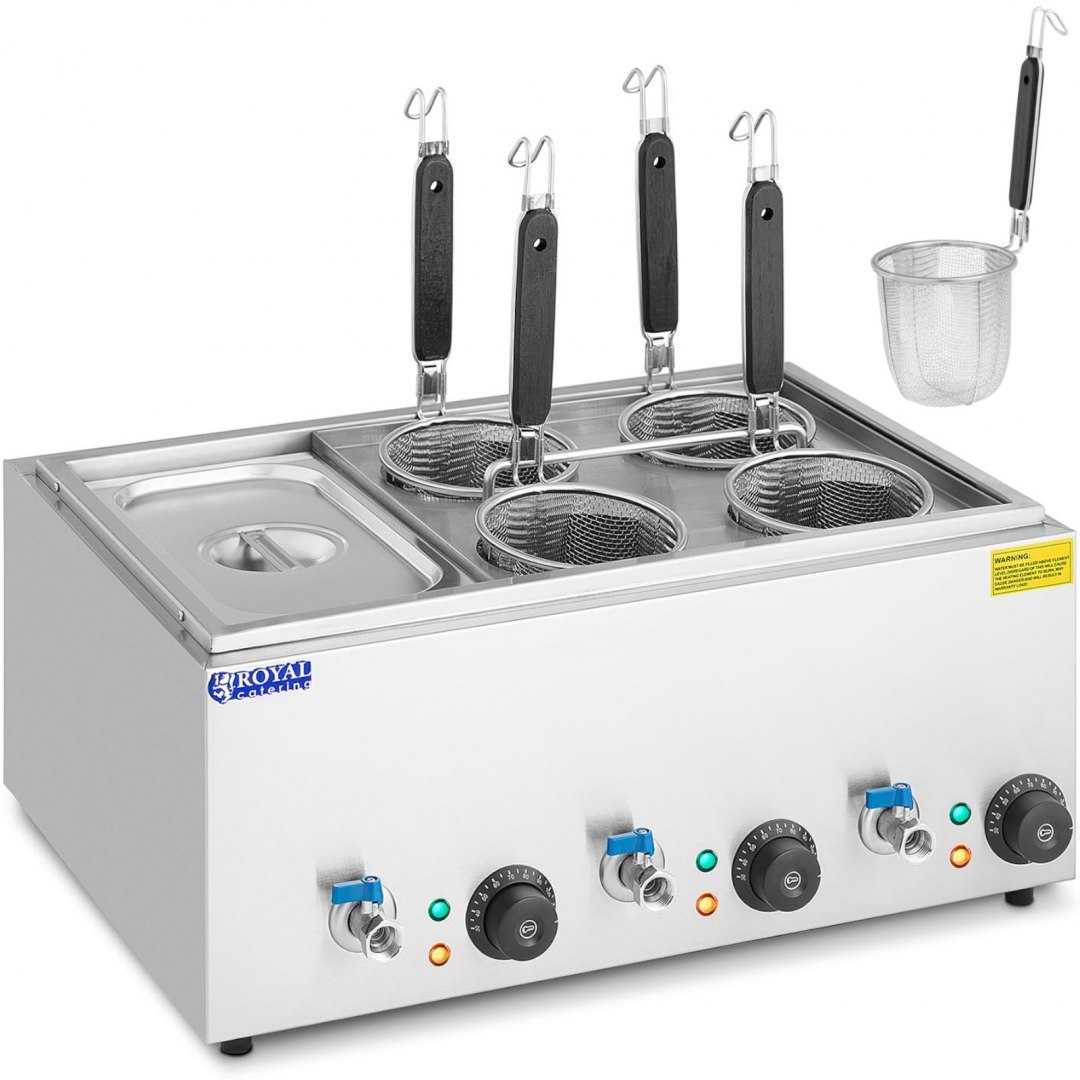 Makaroniarka warnik do gotowania makaronu z kranikami 4 kosze + GN 1/3 3 x 6,5 l 3000 W Royal Catering Makaroniarka warnik do gotowania makaronu z kranikami 4 kosze + GN 1/3 3 x 6,5 l 3000 W Royal Catering