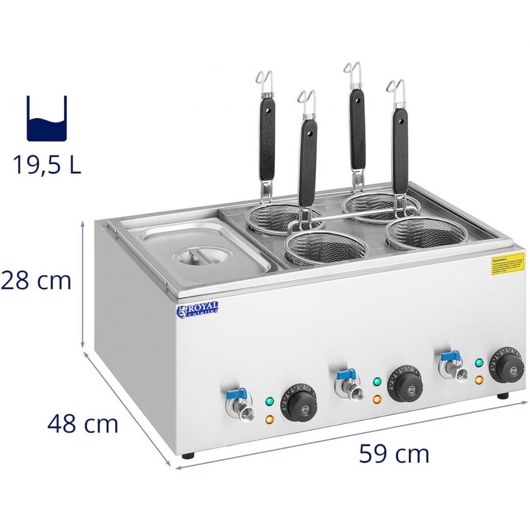 Makaroniarka warnik do gotowania makaronu z kranikami 4 kosze + GN 1/3 3 x 6,5 l 3000 W Royal Catering Makaroniarka warnik do gotowania makaronu z kranikami 4 kosze + GN 1/3 3 x 6,5 l 3000 W Royal Catering