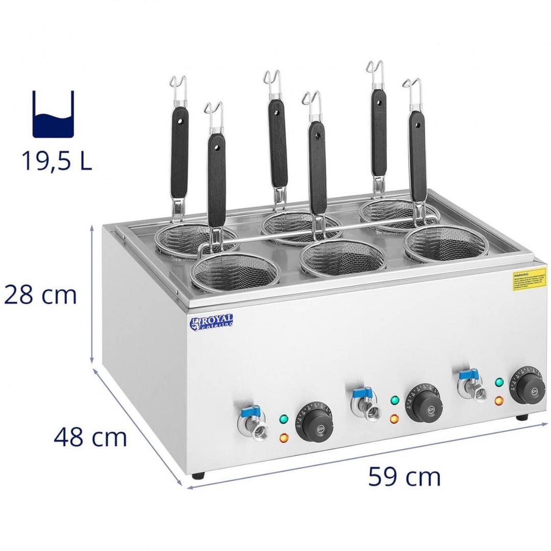 Makaroniarka warnik do gotowania makaronu z kranikami 6 koszy 3 x 6,5 l 3000 W Royal Catering Makaroniarka warnik do gotowania makaronu z kranikami 6 koszy 3 x 6,5 l 3000 W Royal Catering
