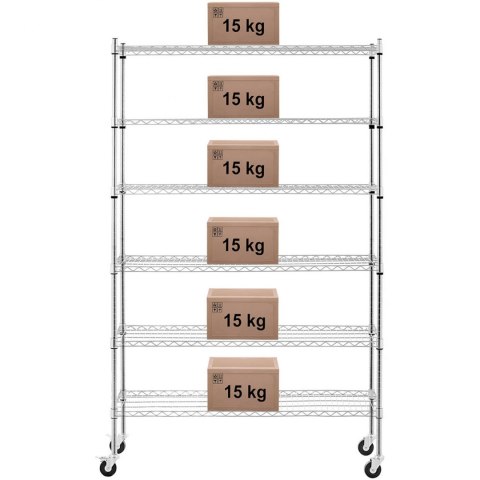 Regał magazynowy druciany ażurowy na kółkach 6 półek do 90 kg 120x45x189 cm Royal Catering Regał magazynowy druciany ażurowy na kółkach 6 półek do 90 kg 120x45x189 cm Royal Catering