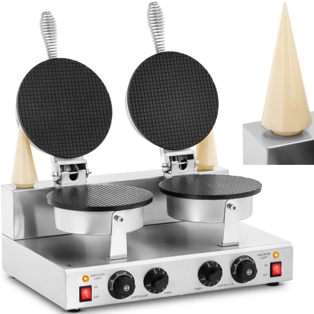 Waflownica wypiekacz wafli rożków do lodów podwójny STAL 2 x 1000 W Royal Catering Waflownica wypiekacz wafli rożków do lodów podwójny STAL 2 x 1000 W Royal Catering