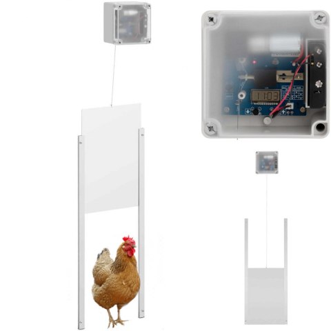 Automatyczna klapa drzwi do kurnika z czujnikiem światła zasilaniem bateryjnym LCD WIESENFIELD Automatyczna klapa drzwi do kurnika z czujnikiem światła zasilaniem bateryjnym LCD WIESENFIELD