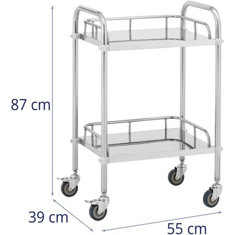 Wózek laboratoryjny zabiegowy STAL 2 półki 2 uchwyty 55 x 39 x 87 cm Steinberg Systems Wózek laboratoryjny zabiegowy STAL 2 półki 2 uchwyty 55 x 39 x 87 cm Steinberg Systems