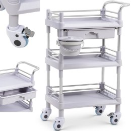 Wózek medyczny zabiegowy laboratoryjny 3 półki szuflada kosz Steinberg Systems