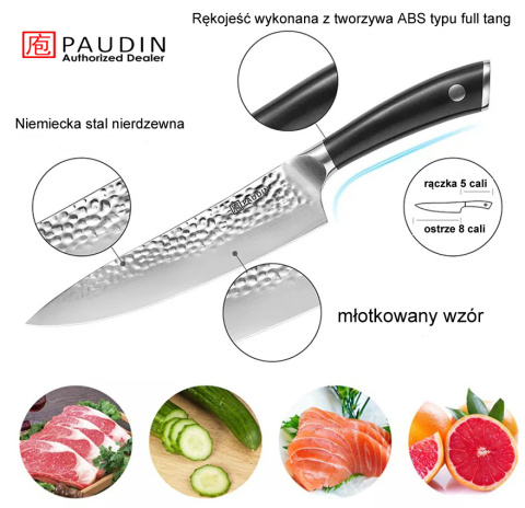 Nóż szefa kuchni uniwersalny stal nierdzewna ładny Paudin Nóż szefa kuchni uniwersalny stal nierdzewna ładny Paudin