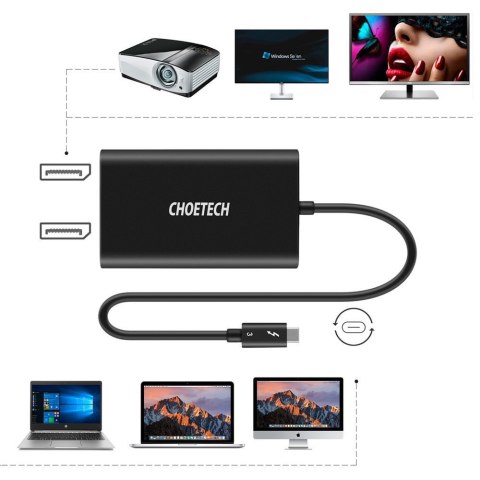 Adapter rozdzielacz USB Typ C Thunderbolt 3 czarny CHOETECH Adapter rozdzielacz USB Typ C Thunderbolt 3 czarny CHOETECH