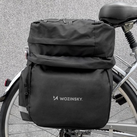 Pojemna torba rowerowa 60 l na bagażnik + osłona przeciwdeszczowa czarna WOZINSKY Pojemna torba rowerowa 60 l na bagażnik + osłona przeciwdeszczowa czarna WOZINSKY