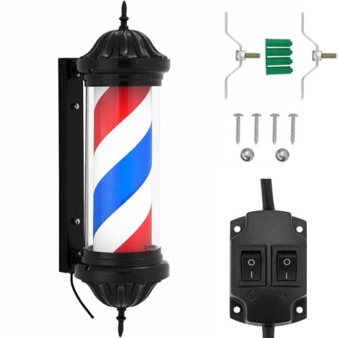 Słupek szyld fryzjerski barberski barber pole obrotowy podświetlany 38 cm - czarny Physa Słupek szyld fryzjerski barberski barber pole obrotowy podświetlany 38 cm - czarny Physa