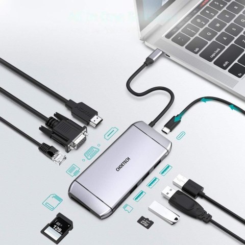 Wielofunkcyjny HUB USB czytnik kart SD i TF HDMI 4K VGA Full HD RJ45 9w1 szary CHOETECH Wielofunkcyjny HUB USB czytnik kart SD i TF HDMI 4K VGA Full HD RJ45 9w1 szary CHOETECH