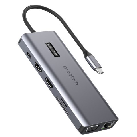 Adapter HUB wielofunkcyjny z wyświetlaczem USB-C USB-A VGA AUX SD TF 12w1 szary CHOETECH Adapter HUB wielofunkcyjny z wyświetlaczem USB-C USB-A VGA AUX SD TF 12w1 szary CHOETECH