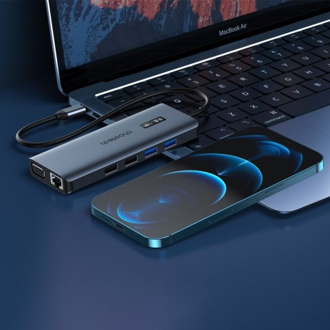 Adapter HUB wielofunkcyjny z wyświetlaczem USB-C USB-A VGA AUX SD TF 12w1 szary CHOETECH Adapter HUB wielofunkcyjny z wyświetlaczem USB-C USB-A VGA AUX SD TF 12w1 szary CHOETECH