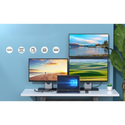 Adapter HUB wielofunkcyjny z wyświetlaczem USB-C USB-A VGA AUX SD TF 12w1 szary CHOETECH Adapter HUB wielofunkcyjny z wyświetlaczem USB-C USB-A VGA AUX SD TF 12w1 szary CHOETECH