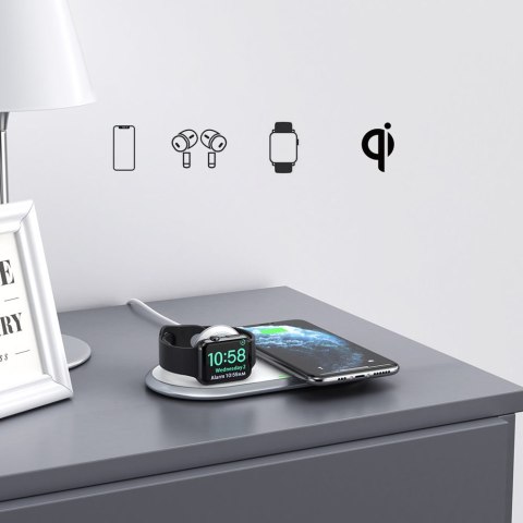 Ładowarka bezprzewodowa Qi 2w1 do smartfona Apple Watch ze stojakiem USB Typ C biały CHOETECH Ładowarka bezprzewodowa Qi 2w1 do smartfona Apple Watch ze stojakiem USB Typ C biały CHOETECH