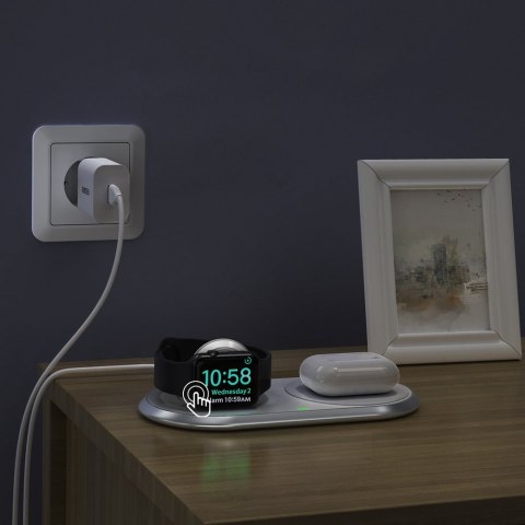 Ładowarka bezprzewodowa Qi 2w1 do smartfona Apple Watch ze stojakiem USB Typ C biały CHOETECH Ładowarka bezprzewodowa Qi 2w1 do smartfona Apple Watch ze stojakiem USB Typ C biały CHOETECH