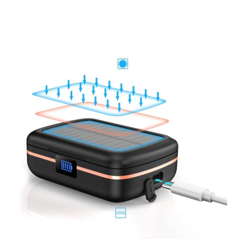 Słuchawki bezprzewodowe TWS wodoodporne z ładowarką solarną i powerbankiem 2500mAh czarny CHOETECH Słuchawki bezprzewodowe TWS wodoodporne z ładowarką solarną i powerbankiem 2500mAh czarny CHOETECH