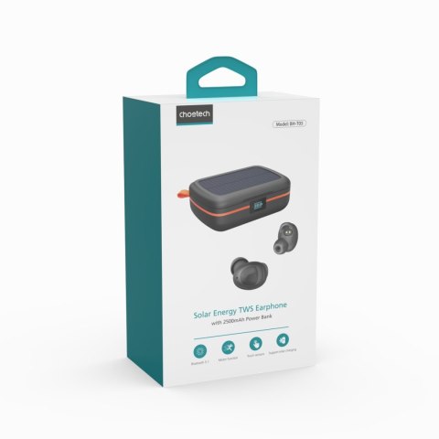 Słuchawki bezprzewodowe TWS wodoodporne z ładowarką solarną i powerbankiem 2500mAh czarny CHOETECH Słuchawki bezprzewodowe TWS wodoodporne z ładowarką solarną i powerbankiem 2500mAh czarny CHOETECH