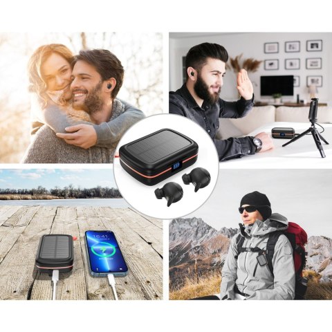Słuchawki bezprzewodowe TWS wodoodporne z ładowarką solarną i powerbankiem 2500mAh czarny CHOETECH Słuchawki bezprzewodowe TWS wodoodporne z ładowarką solarną i powerbankiem 2500mAh czarny CHOETECH