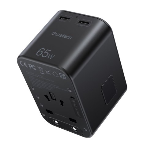 Szybka ładowarka podróżna wtyczka UE UK USA AUS 3xUSB 30-65W czarny CHOETECH Szybka ładowarka podróżna wtyczka UE UK USA AUS 3xUSB 30-65W czarny CHOETECH