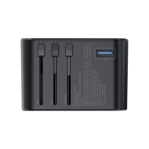 Szybka ładowarka podróżna wtyczka UE UK USA AUS 3xUSB 30-65W czarny CHOETECH Szybka ładowarka podróżna wtyczka UE UK USA AUS 3xUSB 30-65W czarny CHOETECH