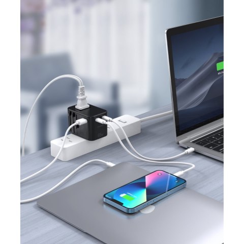 Szybka ładowarka podróżna wtyczka UE UK USA AUS 3xUSB 30-65W czarny CHOETECH Szybka ładowarka podróżna wtyczka UE UK USA AUS 3xUSB 30-65W czarny CHOETECH