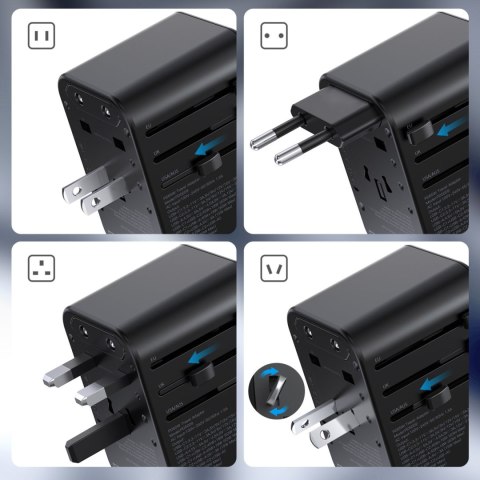 Szybka ładowarka podróżna wtyczka UE UK USA AUS 3xUSB 30-65W czarny CHOETECH Szybka ładowarka podróżna wtyczka UE UK USA AUS 3xUSB 30-65W czarny CHOETECH