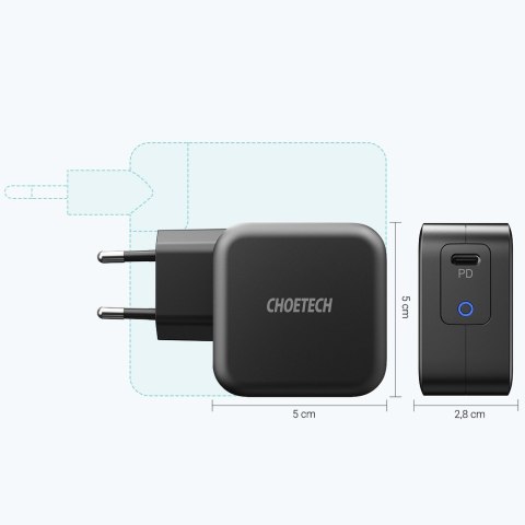 Szybka ładowarka sieciowa GaN USB Typ C 61W 3A PowerDelivery czarny CHOETECH Szybka ładowarka sieciowa GaN USB Typ C 61W 3A PowerDelivery czarny CHOETECH
