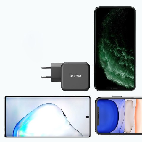 Szybka ładowarka sieciowa GaN USB Typ C 61W 3A PowerDelivery czarny CHOETECH Szybka ładowarka sieciowa GaN USB Typ C 61W 3A PowerDelivery czarny CHOETECH