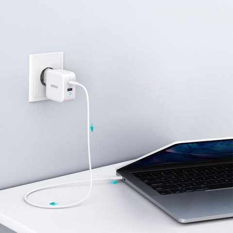 Szybka ładowarka sieciowa GaN USB Typ C PD USB-A QC3.0 65W 3.25A biały CHOETECH Szybka ładowarka sieciowa GaN USB Typ C PD USB-A QC3.0 65W 3.25A biały CHOETECH