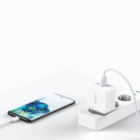 Szybka ładowarka sieciowa GaN USB Typ C PD USB-A QC3.0 65W 3.25A biały CHOETECH Szybka ładowarka sieciowa GaN USB Typ C PD USB-A QC3.0 65W 3.25A biały CHOETECH
