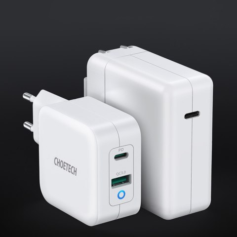Szybka ładowarka sieciowa GaN USB Typ C PD USB-A QC3.0 65W 3.25A biały CHOETECH Szybka ładowarka sieciowa GaN USB Typ C PD USB-A QC3.0 65W 3.25A biały CHOETECH
