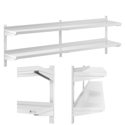 Półka ścienna wisząca gastronomiczna podwójna z regulacją STAL 200 x 30 cm Royal Catering Półka ścienna wisząca gastronomiczna podwójna z regulacją STAL 200 x 30 cm Royal Catering