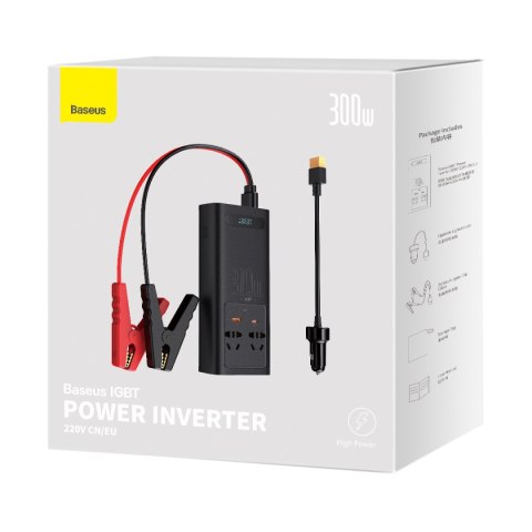 Samochodowa przetwornica napięcia prądu 12V - 220V IGBT 300W (wtyczka CN/EU) czarny BASEUS Samochodowa przetwornica napięcia prądu 12V - 220V IGBT 300W (wtyczka CN/EU) czarny BASEUS