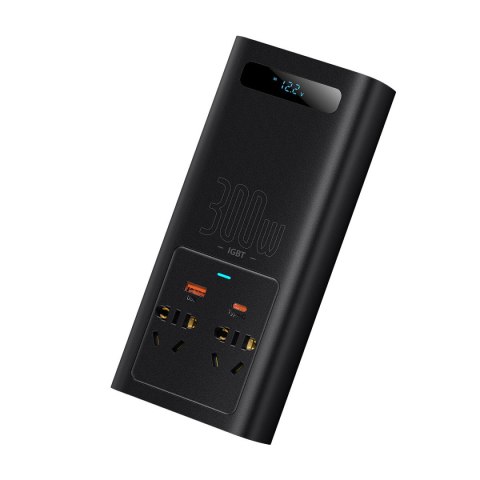 Samochodowa przetwornica napięcia prądu 12V - 220V IGBT 300W (wtyczka CN/EU) czarny BASEUS Samochodowa przetwornica napięcia prądu 12V - 220V IGBT 300W (wtyczka CN/EU) czarny BASEUS